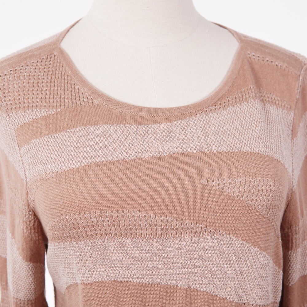 Chico's Women's Tan Size 1 Medium 8 Open Knit Sweater Dress Tunic 3/4 Sleeve